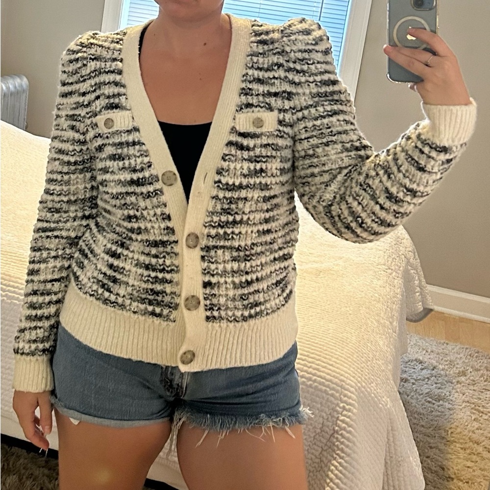 ECU Express button down sweater with shoulder pads size Large